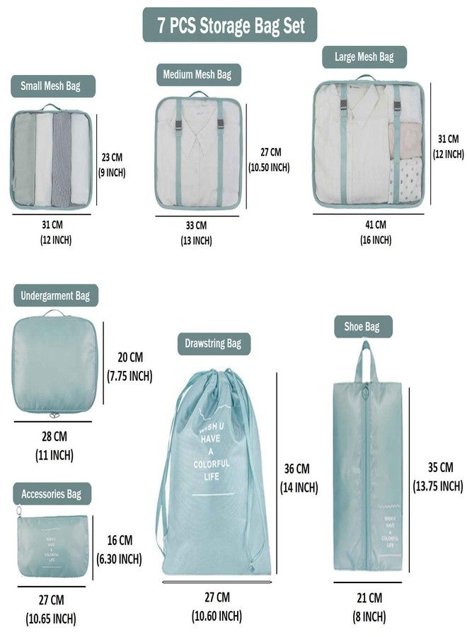 Valamji 7 Pcs Foldable Luggage and Laundry Bag Pouch Waterproof Travel Toiletry Organizer Garment Storage Bag Portable Packing Cubes Storage Bag (1 Pc) (Sky Blue) - Image 5